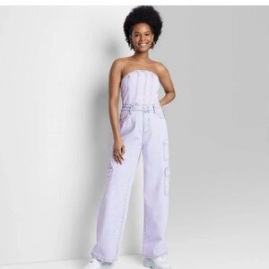 Wild Fable Women’s Tube Cargo Denim Jumpsuit in Lavender | Size Small